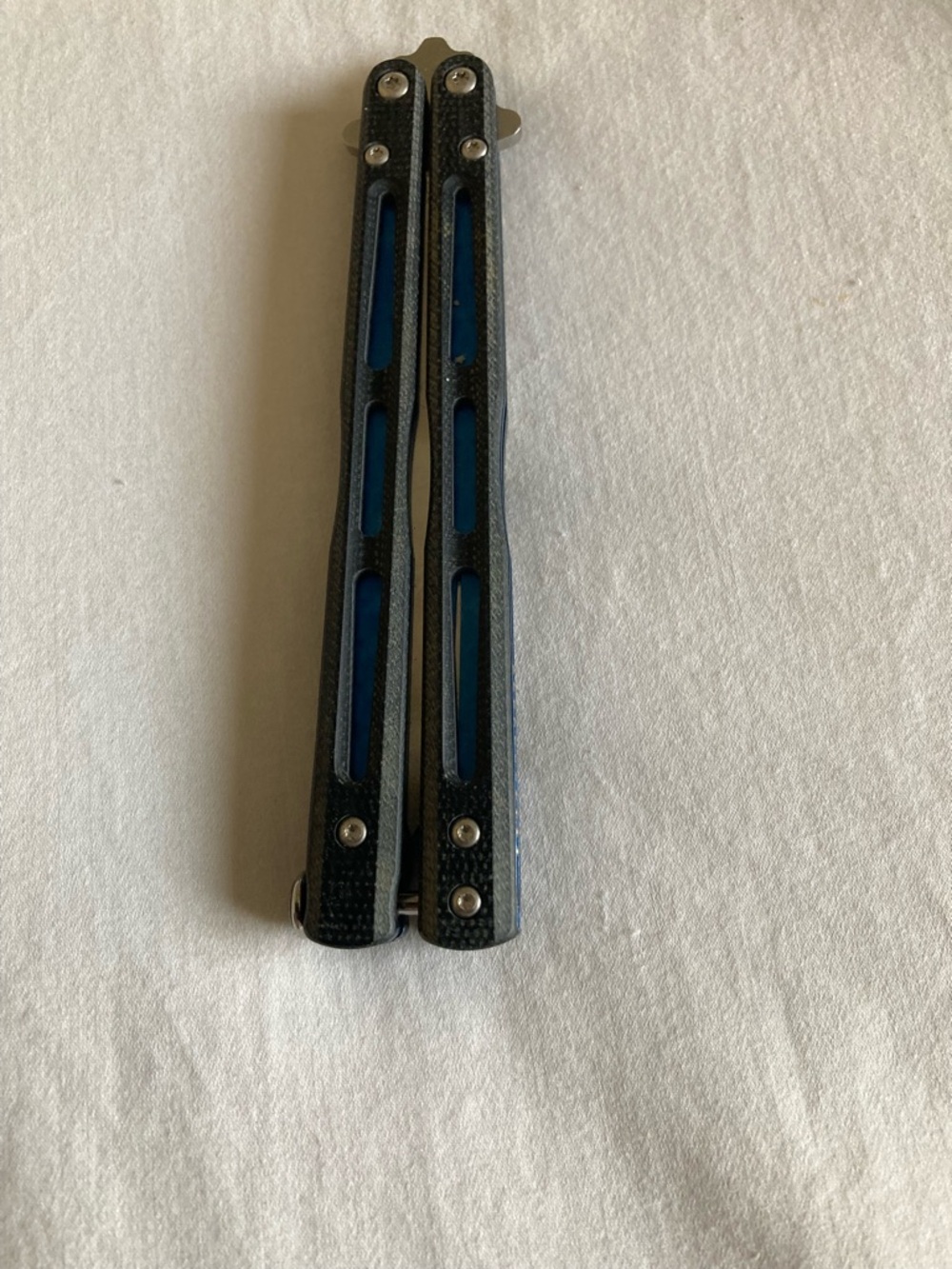 Men's Balisong-Style Folding Knife in Black with Blue Accents